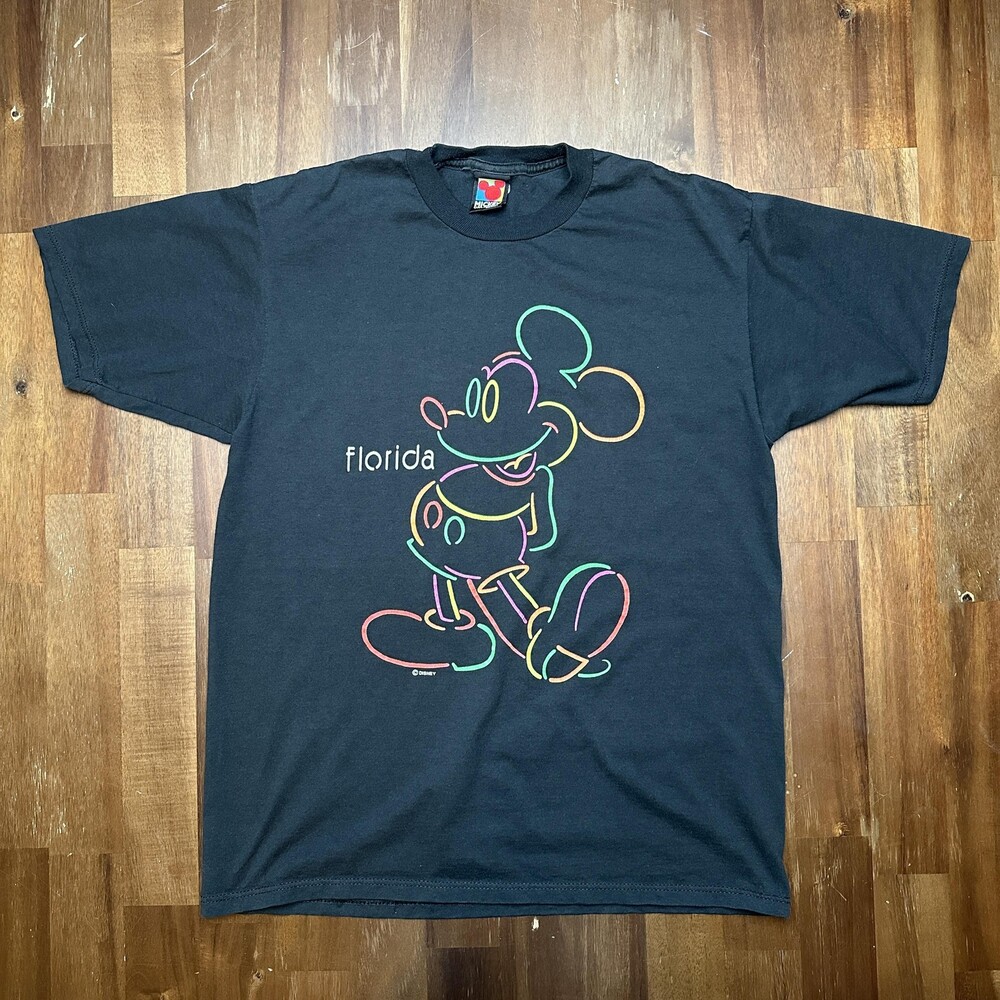 Vintage Mickey Unlimited Shirt Mens Medium Black Florida Neon Mickey 90s